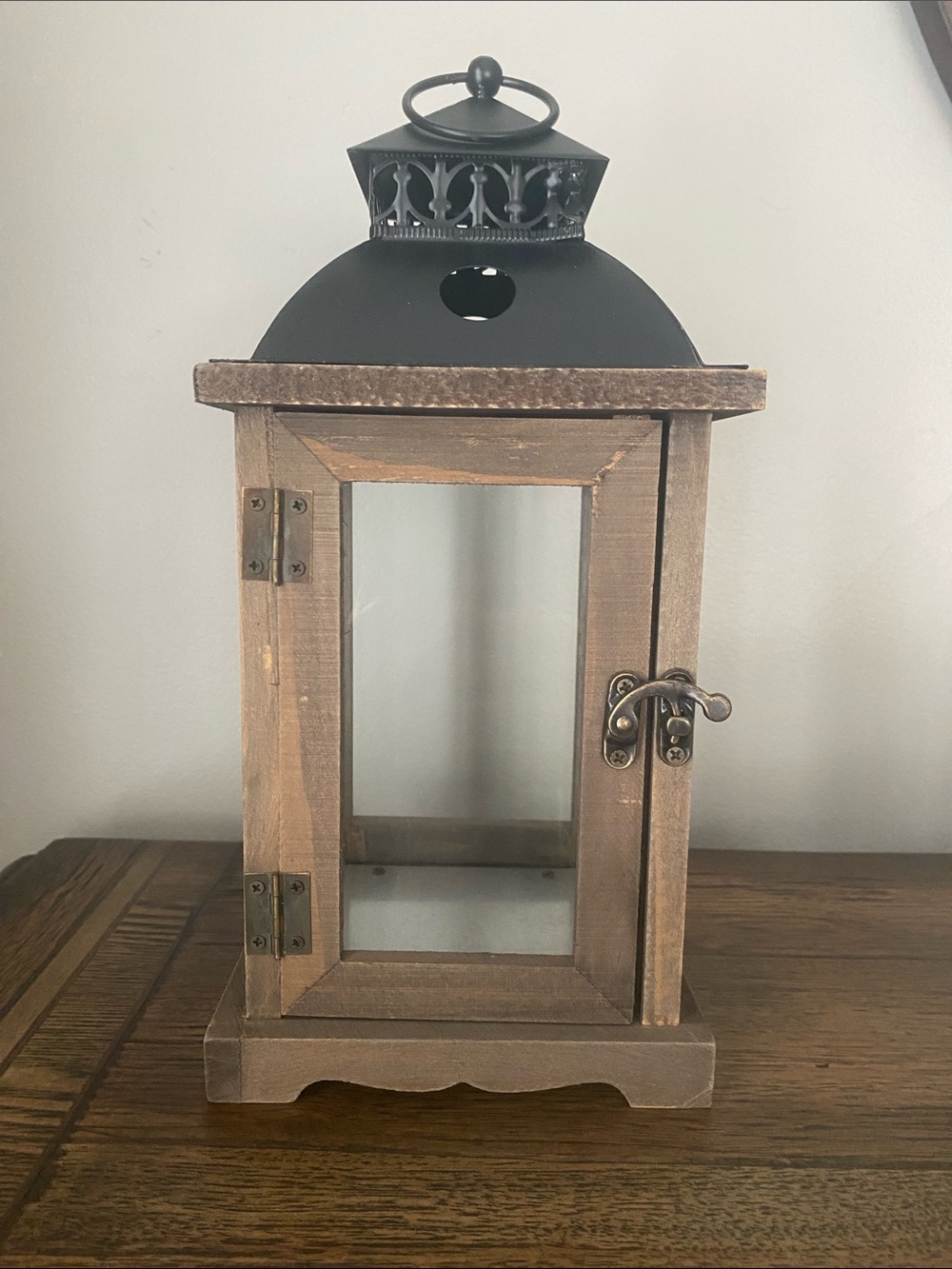Wood and Black Metal Lantern - Rustic Home Accent